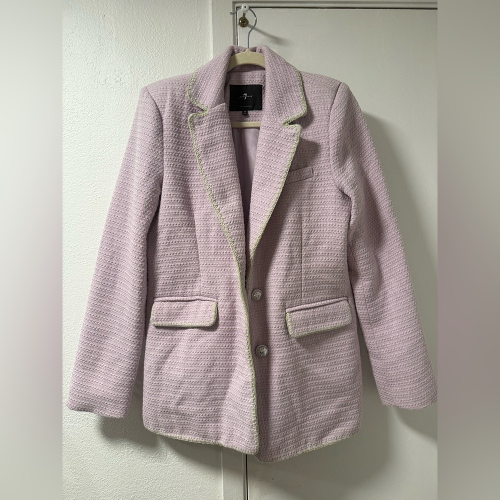 7 For All Mankind Lavender Textured Blazer with Contrast Trim